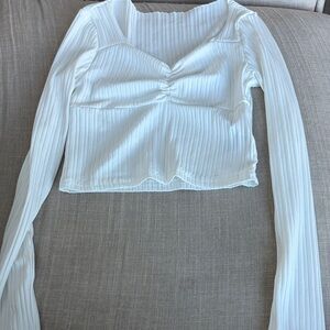 White Ribbed Long Sleeve Top